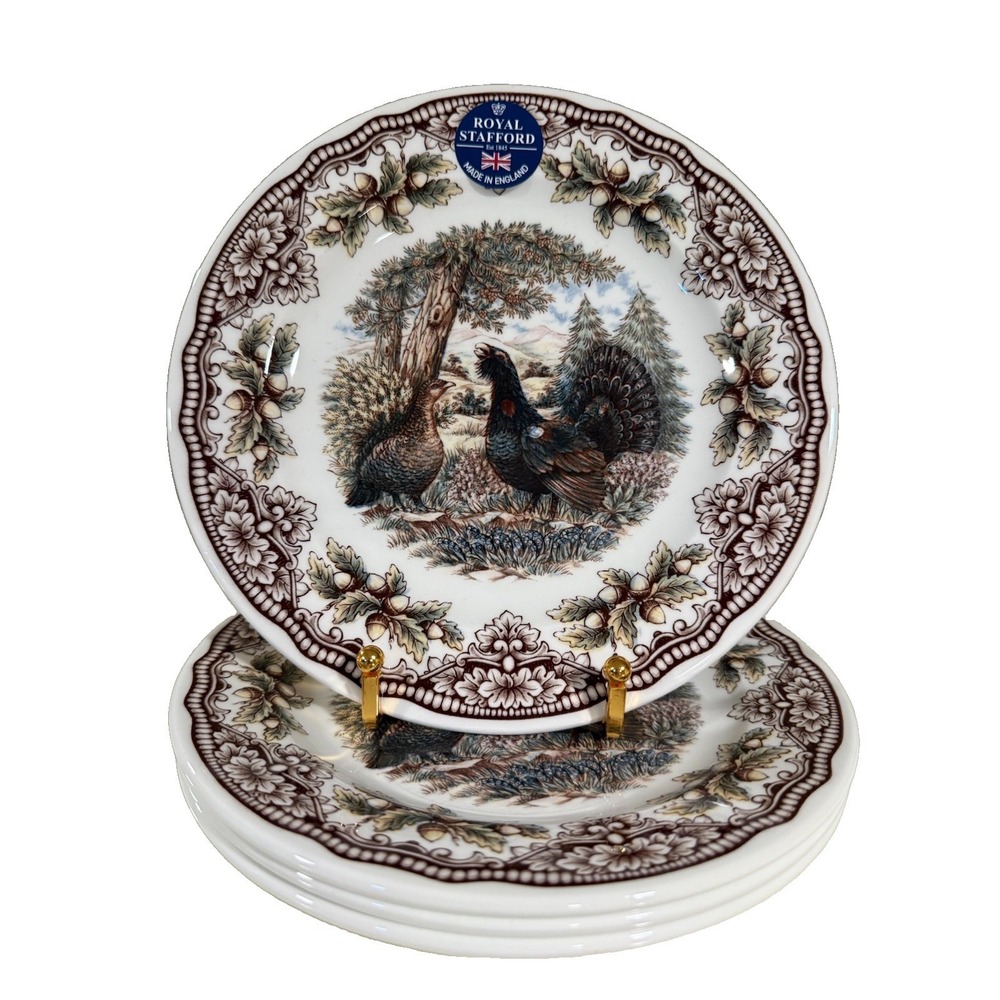 Royal Stafford Grouse Color Fall 8.5" Salad Plate England Set Of 4 —rare New